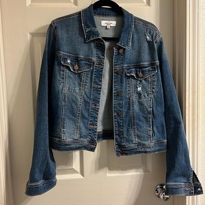 Carly Jean Los Angeles Distressed Blue Denim Jean Jacket